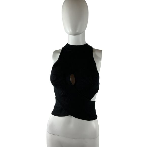 Camila Coelho 'Macadamia' Black Nylon Crossover Top Size M - Picture 2 of 4